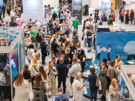 A crowded trade show floor