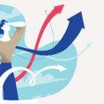 An illustration of a woman lookin forward surrounded by arrows leading off in similar directions.