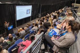 A speaker delivers a talk at the Scottish Dental Show 2023.