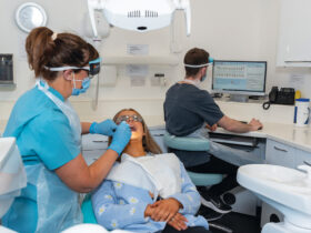 A dental nurse completes a charting exam