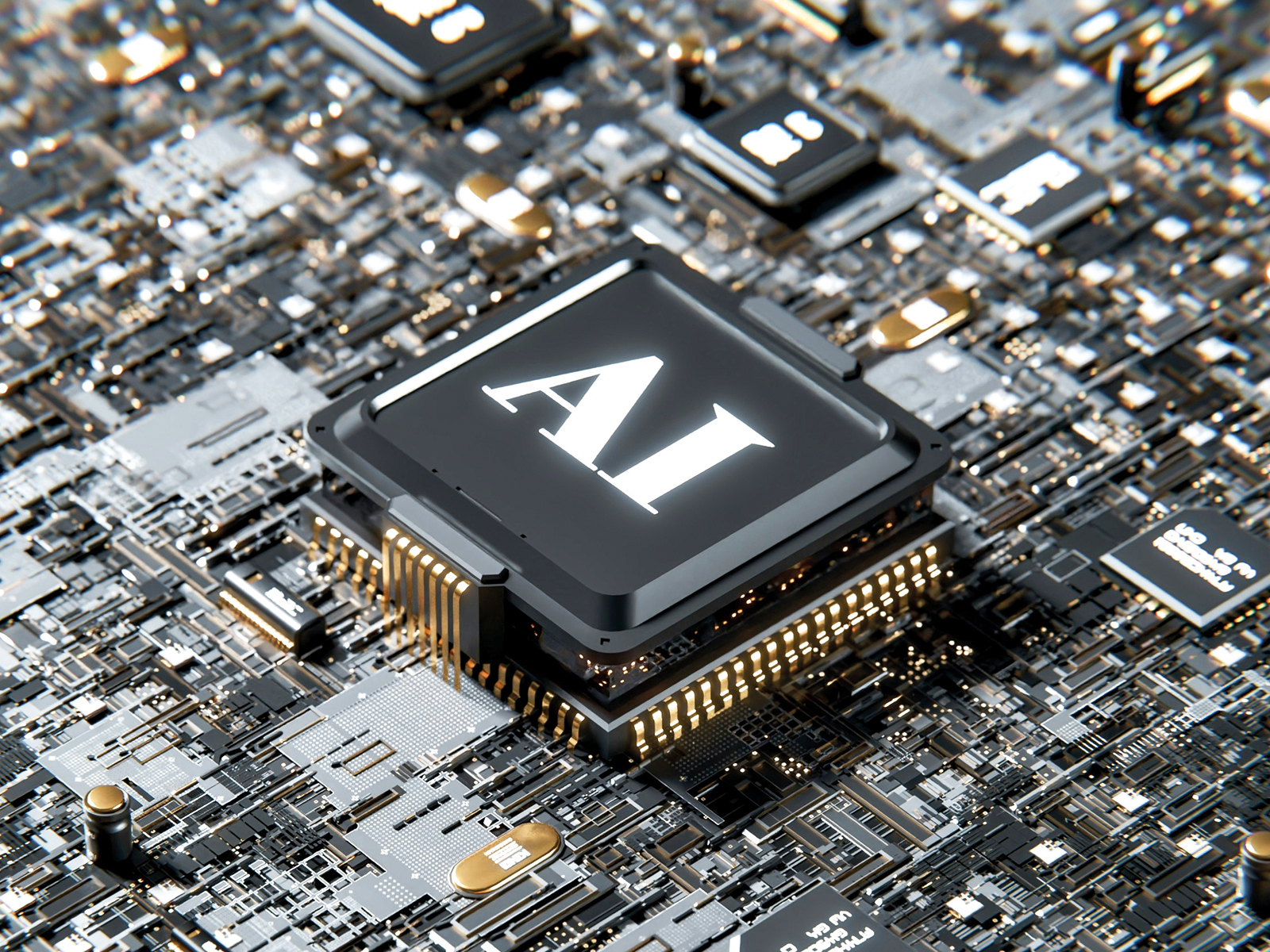 An illustration of an AI chip on a computer circuit board.